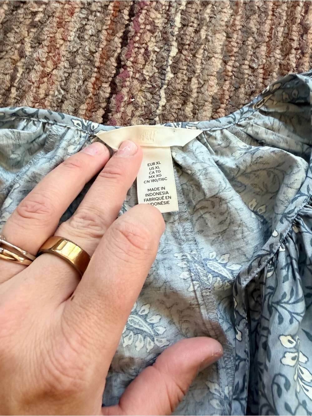 H&M Blue Floral Long Sleeve Mini Dress | Size XL | Boho Cottagecore - Picture 2 of 2